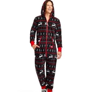 Tipsy Elves Mens black and red Fair Isle onesie